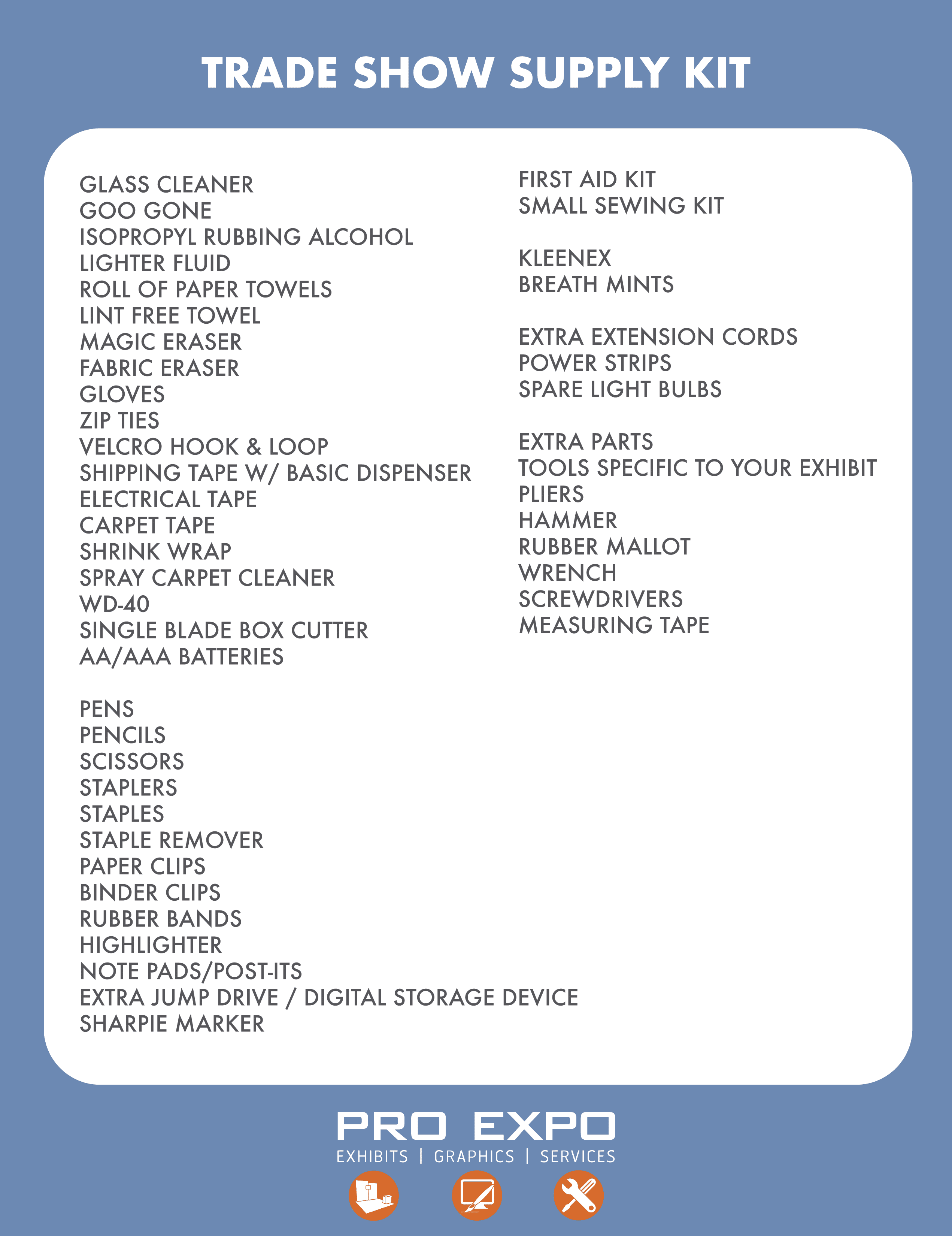 TRADE SHOW SUPPLY KIT LIST